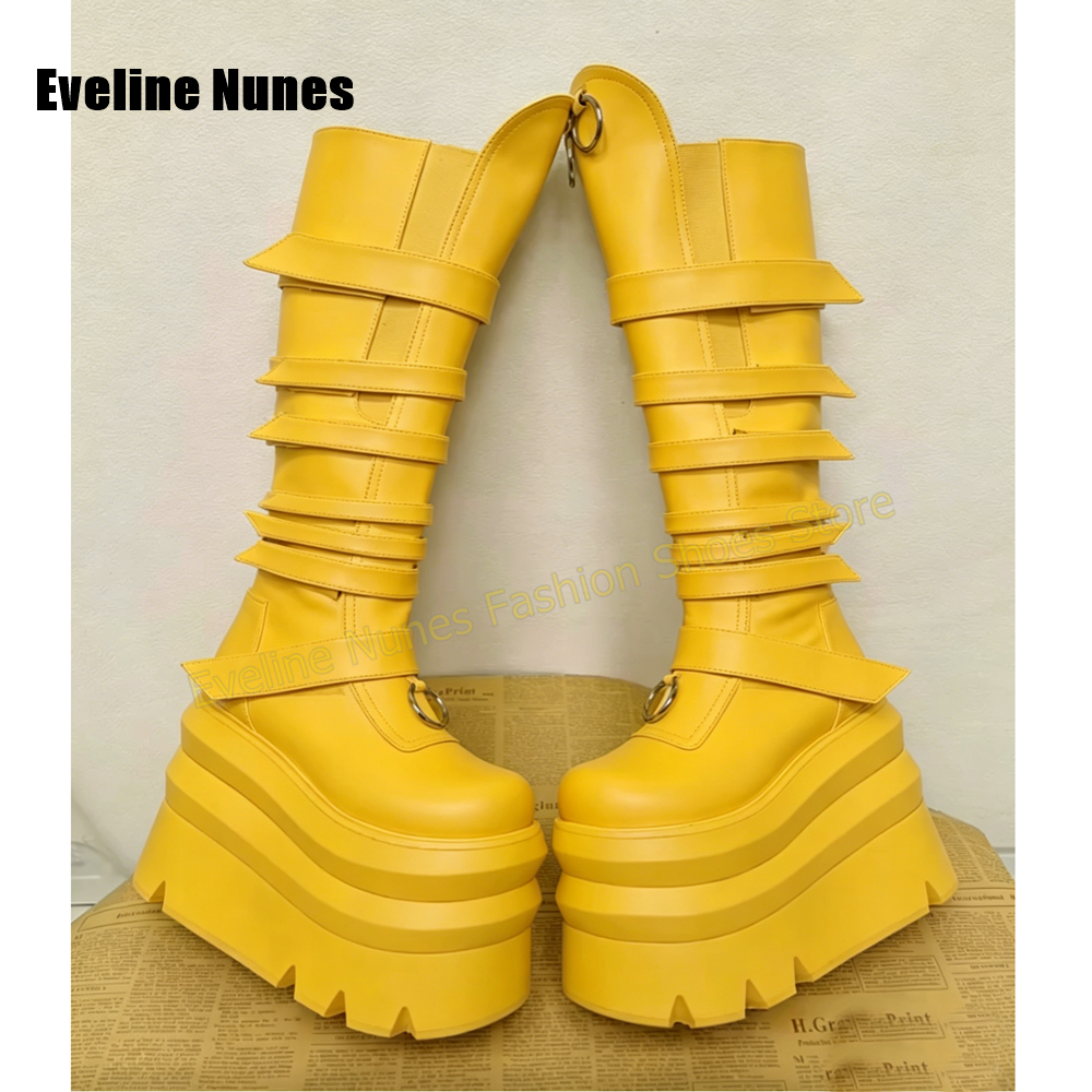 Women'S Shoes Y2K - Bright Yellow Platform Knee High Boots