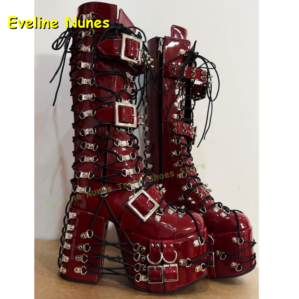 Y2K Red Gothic Platform Knee H - Women'S Shoes Y2K ulasan dan harga