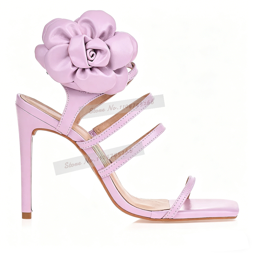 Pink Matte Big Flower Embellis - Strappy Heeled Sandals ulasan dan harga
