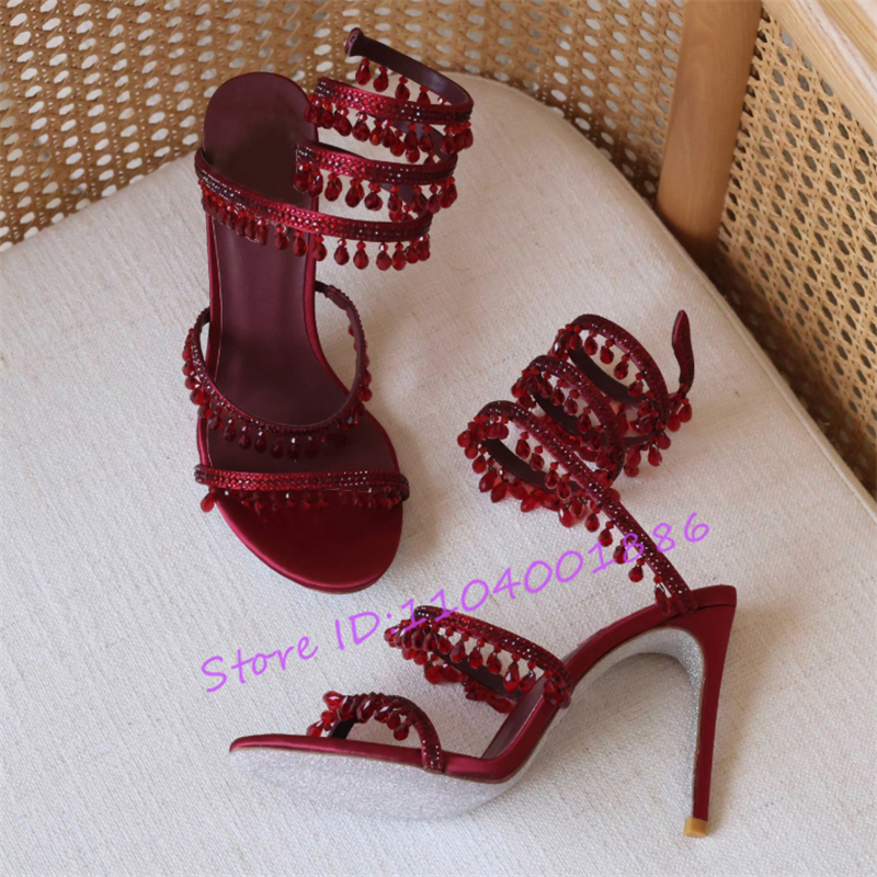 Rhinestone Snake Shape Ankle S - Strappy Heeled Sandals ulasan dan harga