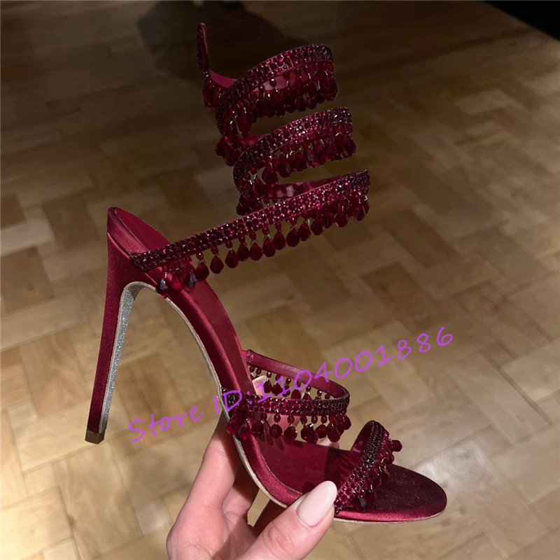 Rhinestone Snake Shape Ankle S - Strappy Heeled Sandals ulasan dan harga