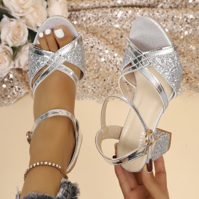 Women Block Heels Sandals Gold - Strappy Heeled Sandals ulasan dan harga