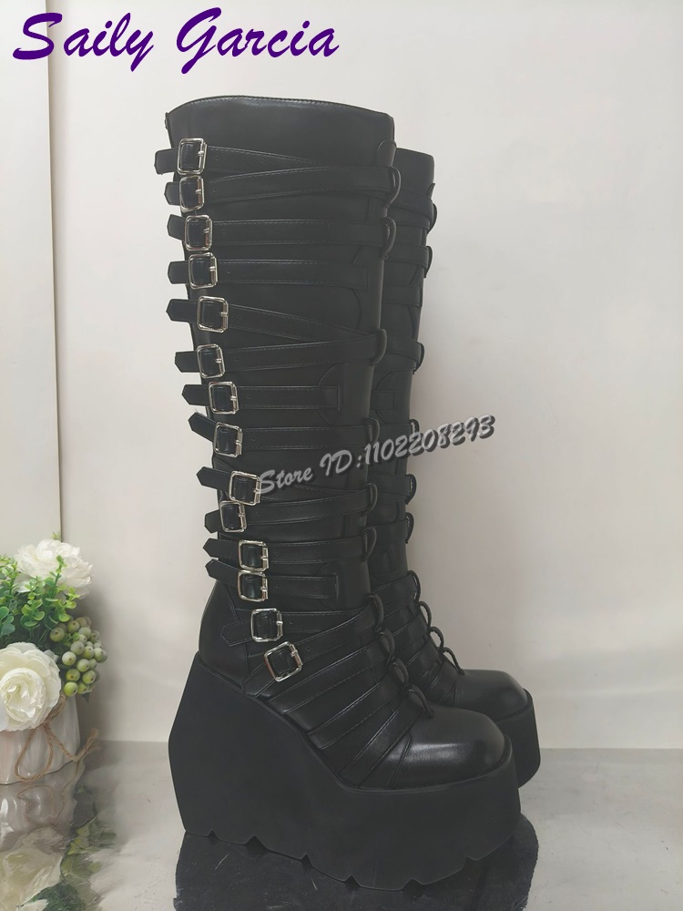 Punk Belt Buckle Platform Moto - Women'S Shoes Y2K ulasan dan harga