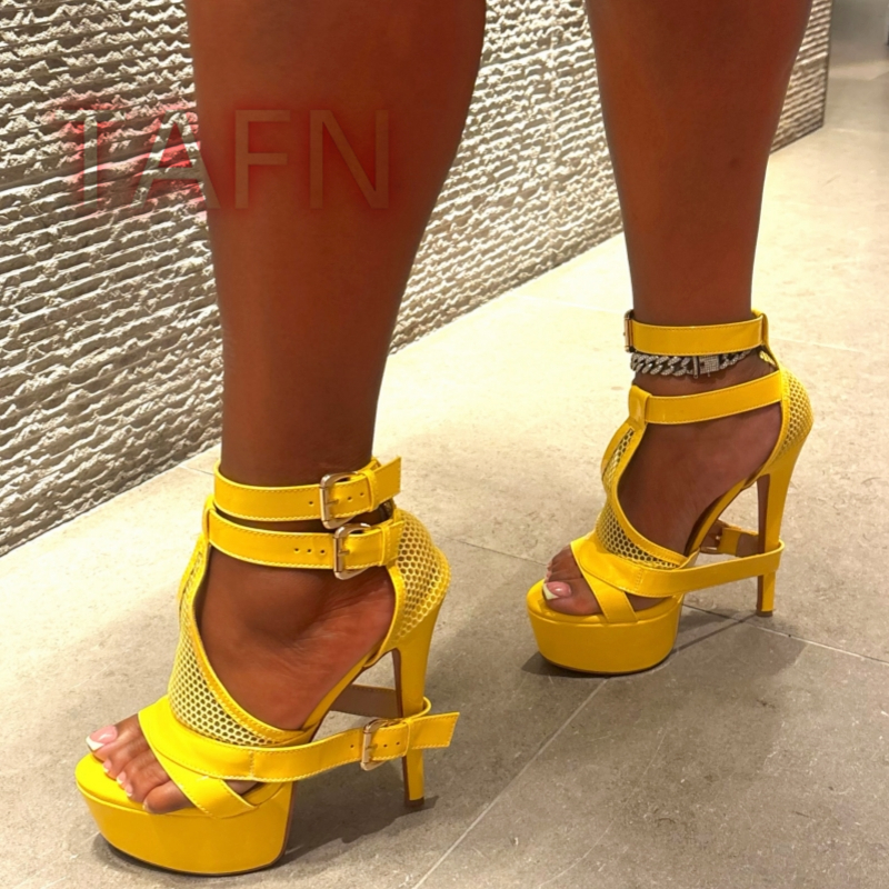Mesh Buckle Strap Stiletto Pla - Strappy Heeled Sandals ulasan dan harga
