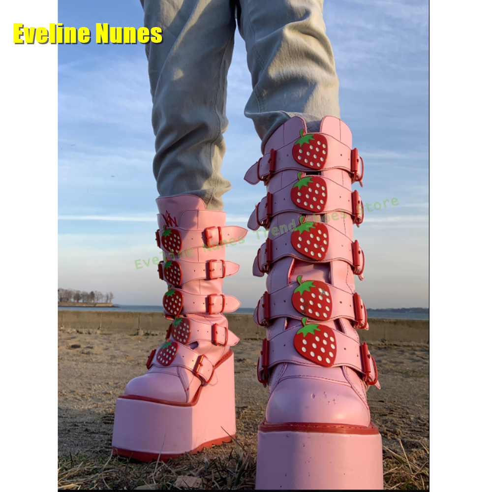 Pink Strawberry Button Platfor - Women'S Shoes Y2K ulasan dan harga